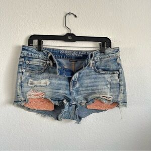 American Eagle Outfitters Blue Distressed Jean Shorts